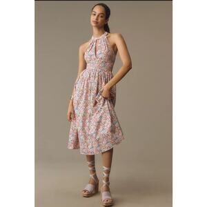 NWT Anthropologie Atsu Halter Bow-Back A-Line Midi Dress $228 SMALL Pink